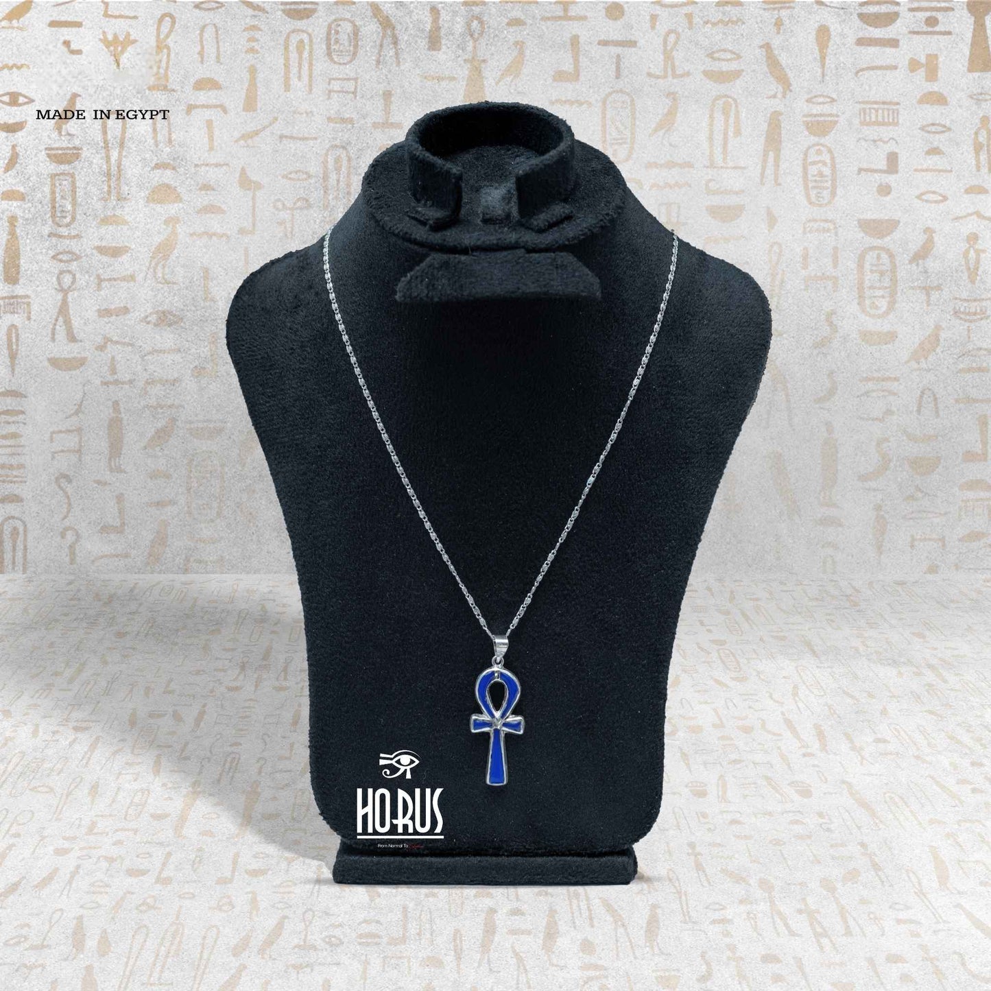 مفتاح الحياة الفضي بالأزرق الملكي - Horus jewellery NecklaceHorus jewellery