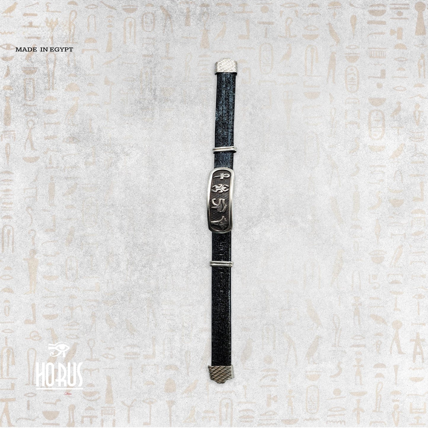 انسيال فضة + جلد - Horus jewellery Men BraceletHorus jewellery
