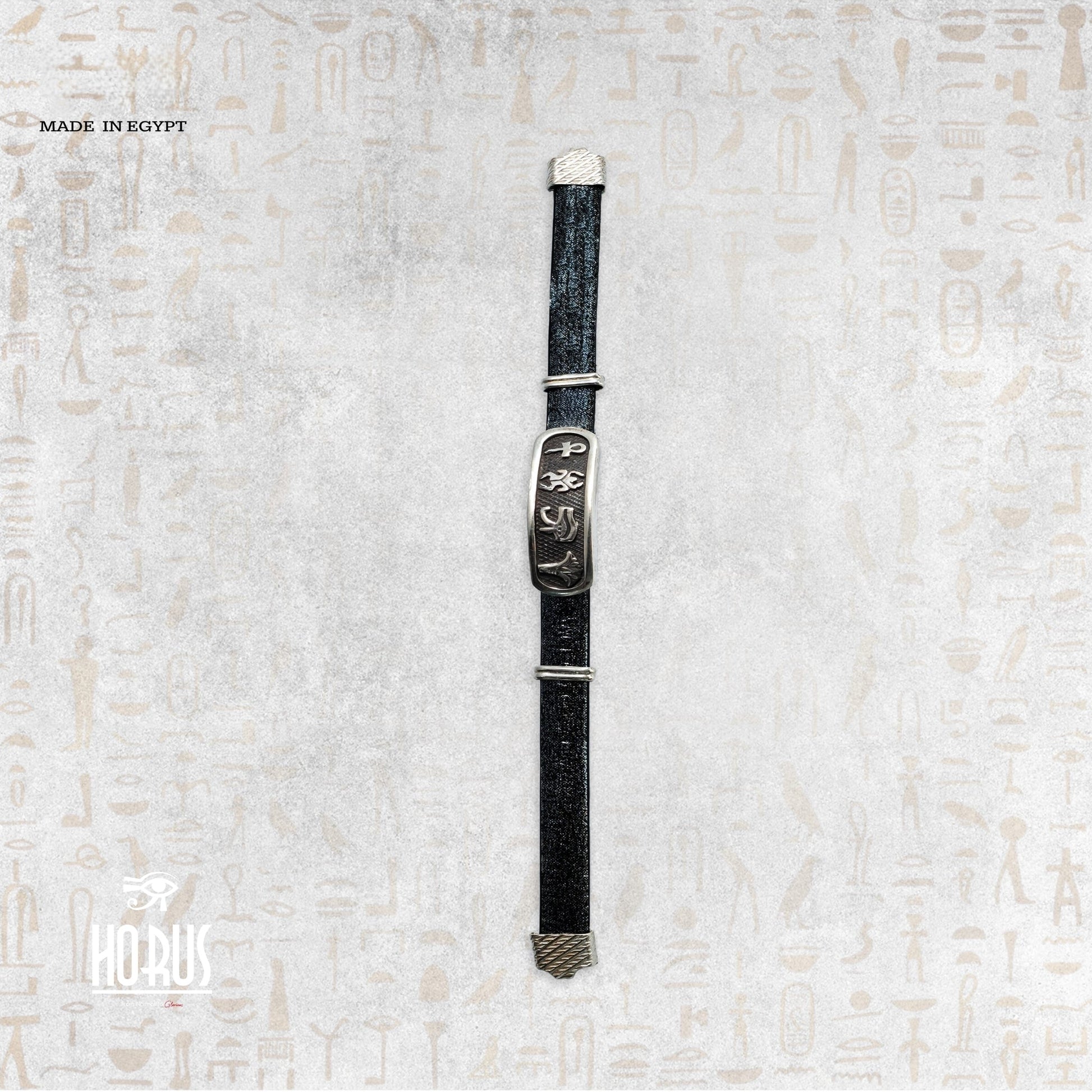 انسيال فضة + جلد - Horus jewellery Men BraceletHorus jewellery