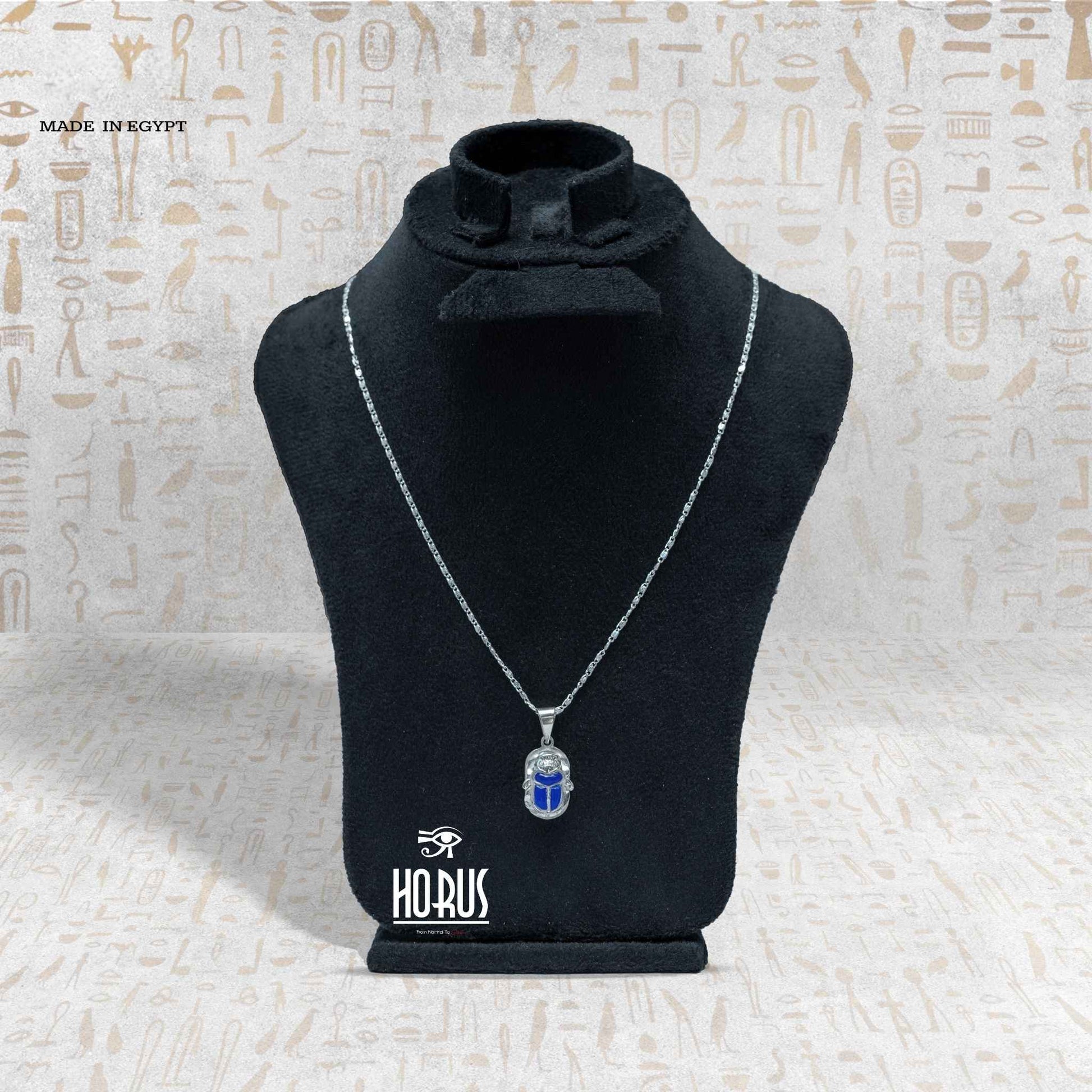 جعران فرعوني فضي بالأزرق الملكي - Horus jewellery NecklaceHorus jewellery