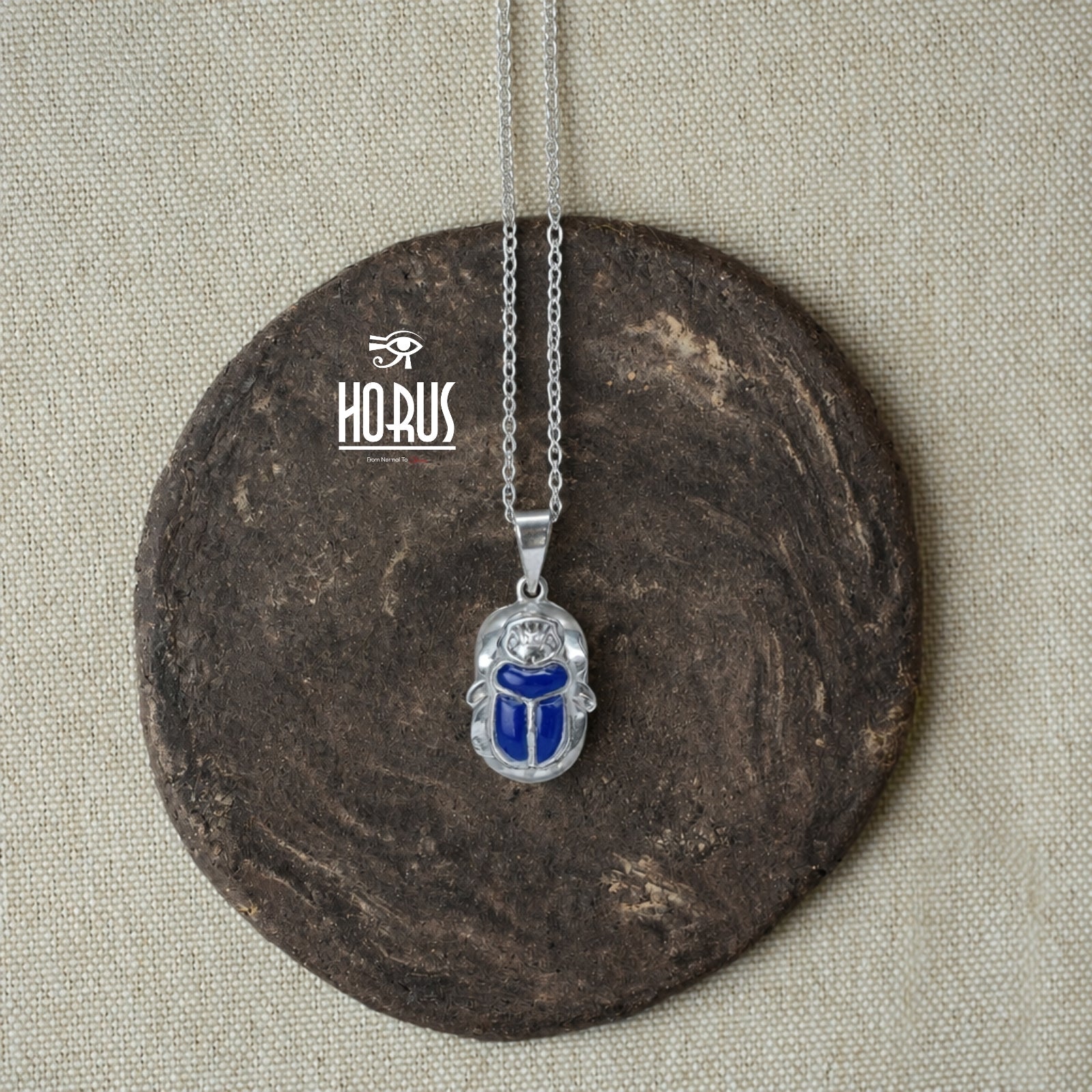 جعران فرعوني فضي بالأزرق الملكي - Horus jewelleryNecklaceHorus jewellery