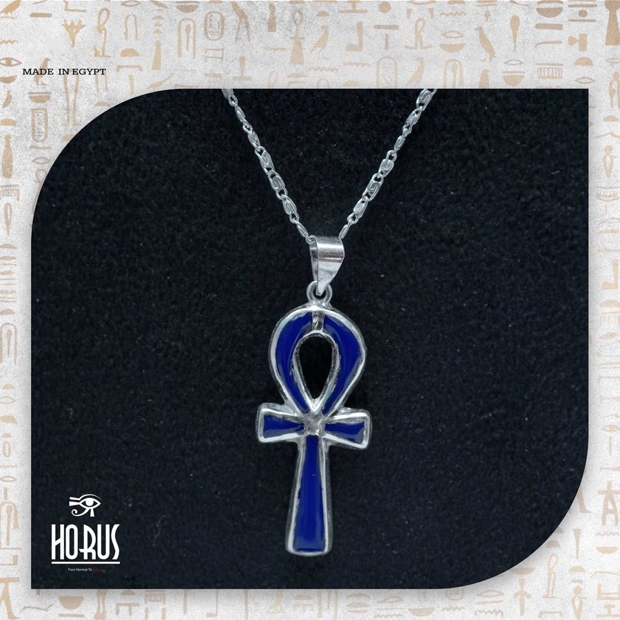 مفتاح الحياة الفضي بالأزرق الملكي - Horus jewellery NecklaceHorus jewellery
