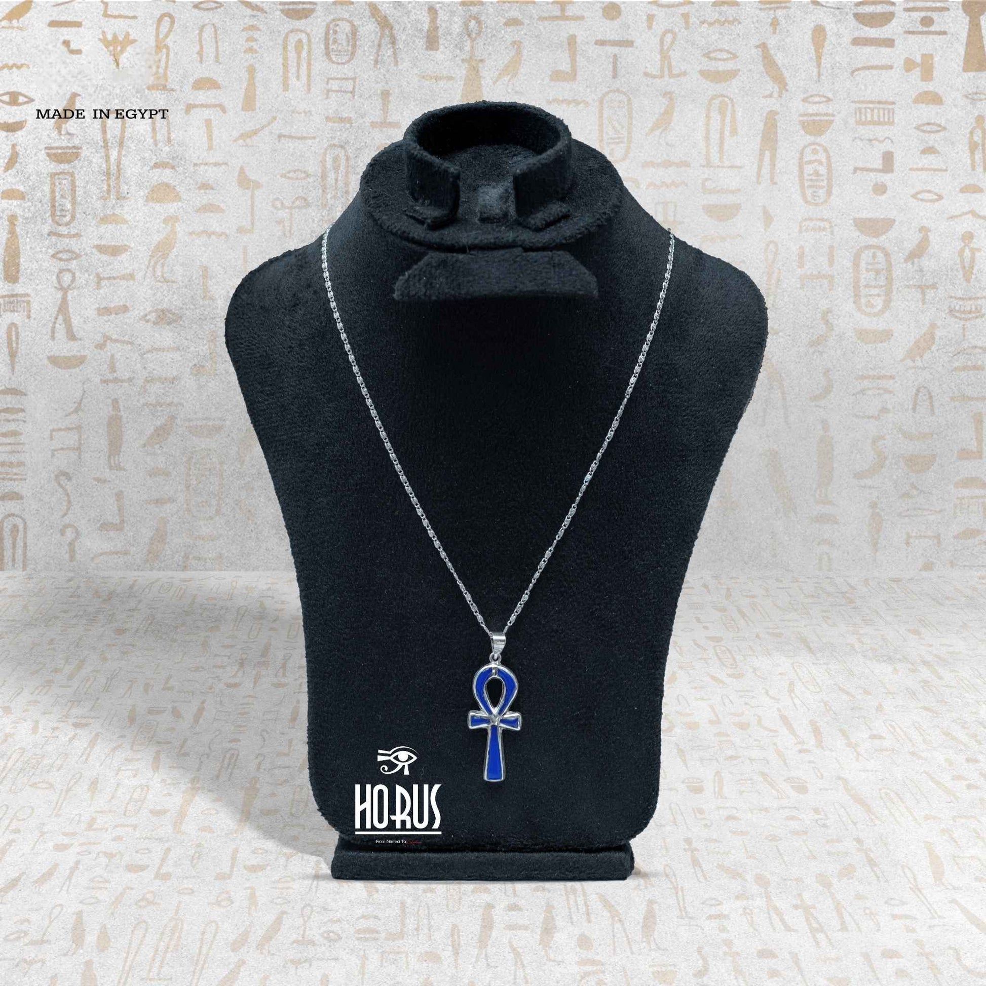 مفتاح الحياة الفضي بالأزرق الملكي - Horus jewellery NecklaceHorus jewellery