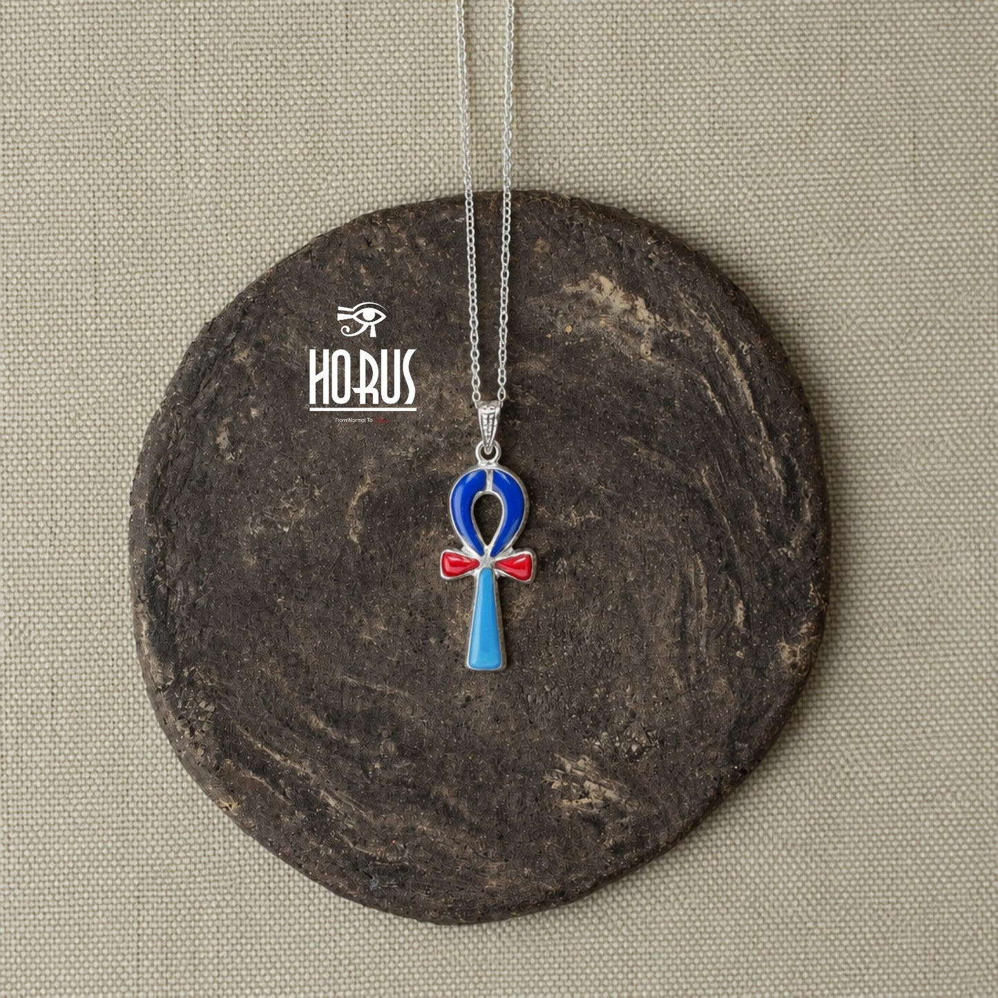 مفتاح الحياة الفرعوني من الفضة بالأزرق والأحمر - Horus jewelleryNecklaceHorus jewellery
