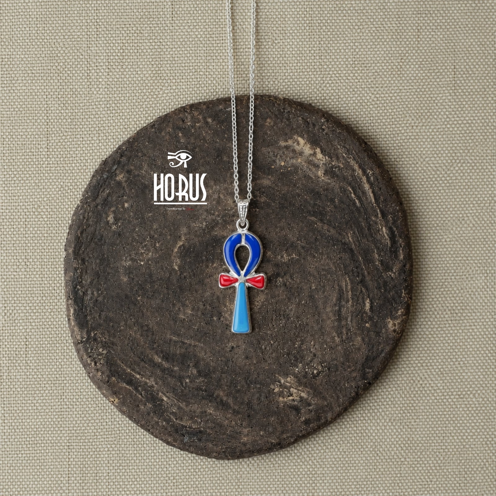 مفتاح الحياة الفرعوني من الفضة بالأزرق والأحمر - Horus jewelleryNecklaceHorus jewellery