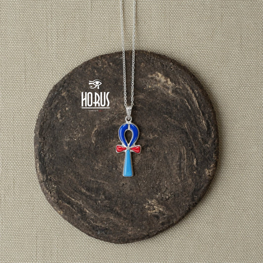 مفتاح الحياة الفرعوني من الفضة بالأزرق والأحمر - Horus jewelleryNecklaceHorus jewellery