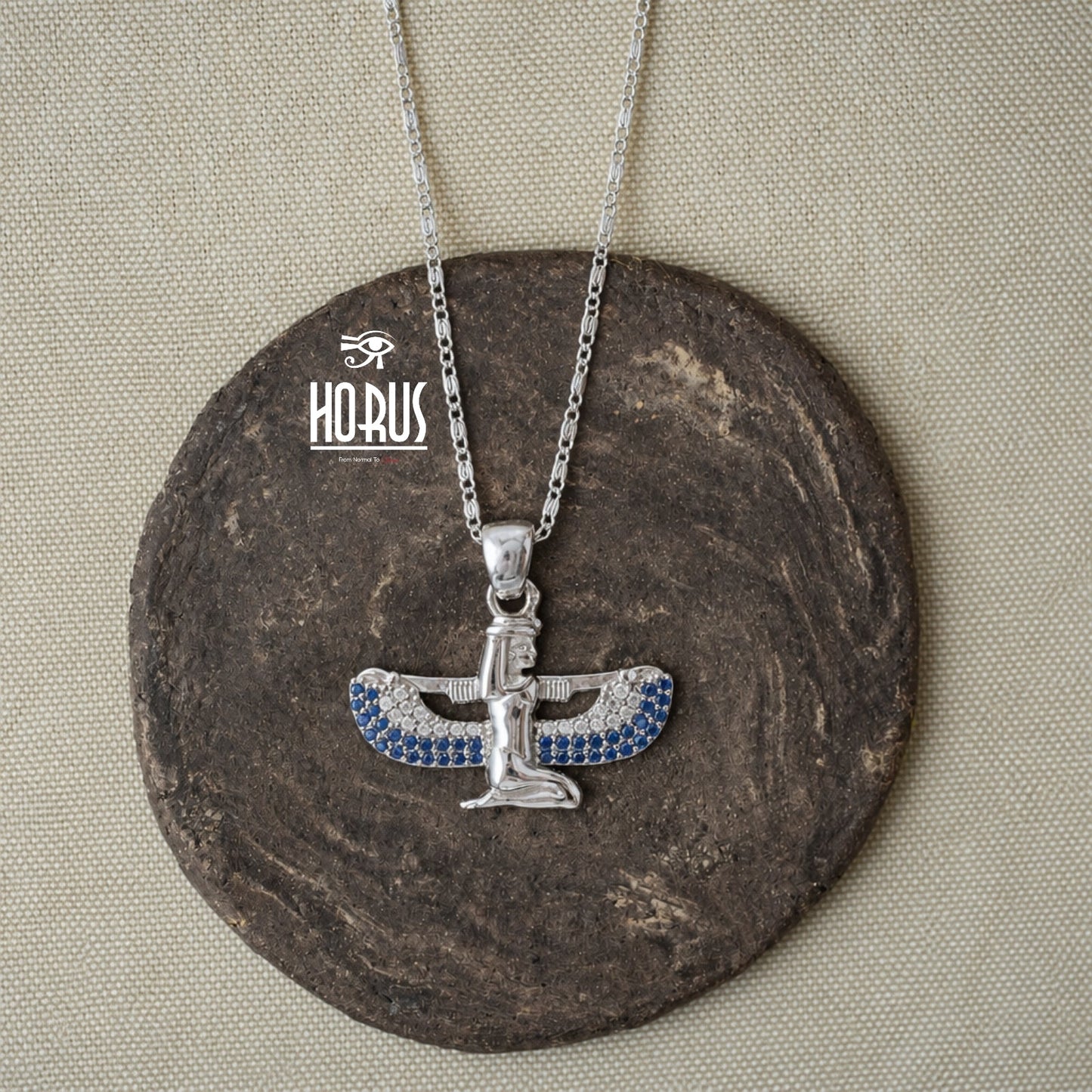 سلسلة فضة فرعونية بتعليقة إيزيس جالسه مطليه روديوم بلاتين - Horus jewelleryNecklaceHorus jewellery