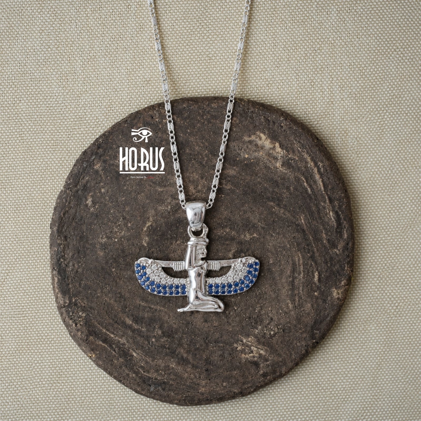 سلسلة فضة فرعونية بتعليقة إيزيس جالسه مطليه روديوم بلاتين - Horus jewelleryNecklaceHorus jewellery