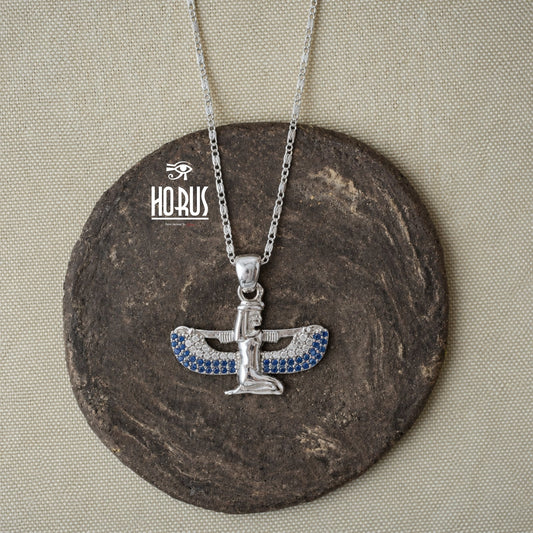 سلسلة فضة فرعونية بتعليقة إيزيس جالسه مطليه روديوم بلاتين - Horus jewelleryNecklaceHorus jewellery