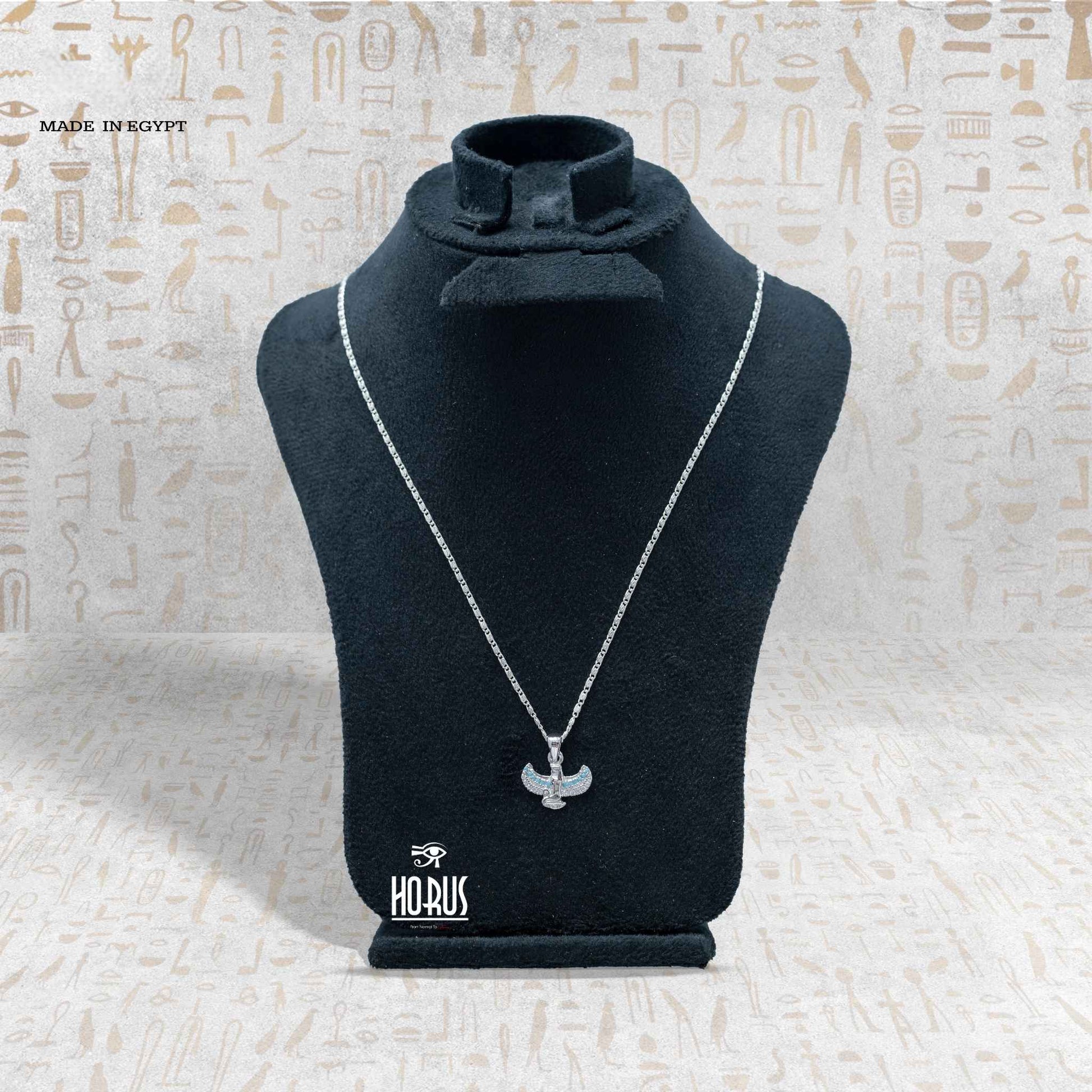 سلسلة فضة فرعونية بتعليقة إيزيس جالسه مطليه روديوم بلاتين. - Horus jewellery NecklaceHorus jewellery