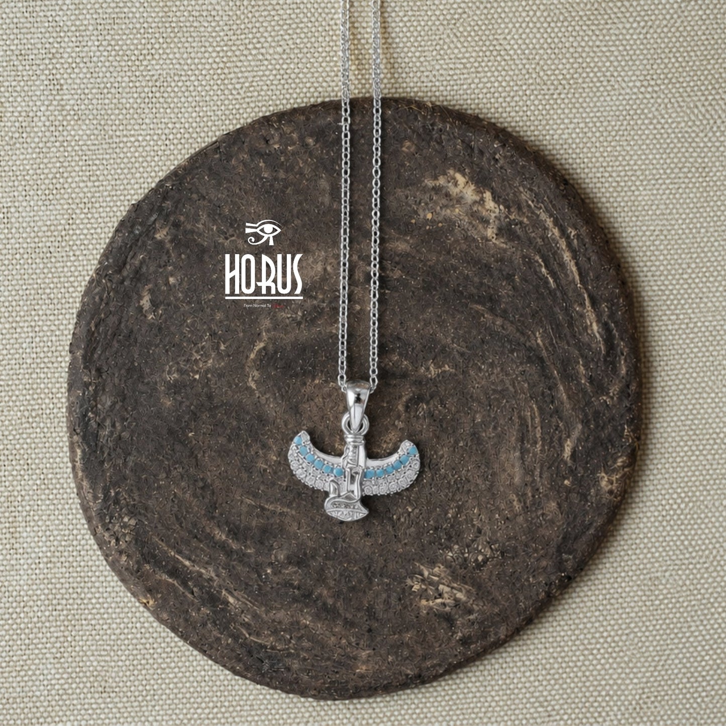 سلسلة فضة فرعونية بتعليقة إيزيس جالسه مطليه روديوم بلاتين. - Horus jewelleryNecklaceHorus jewellery