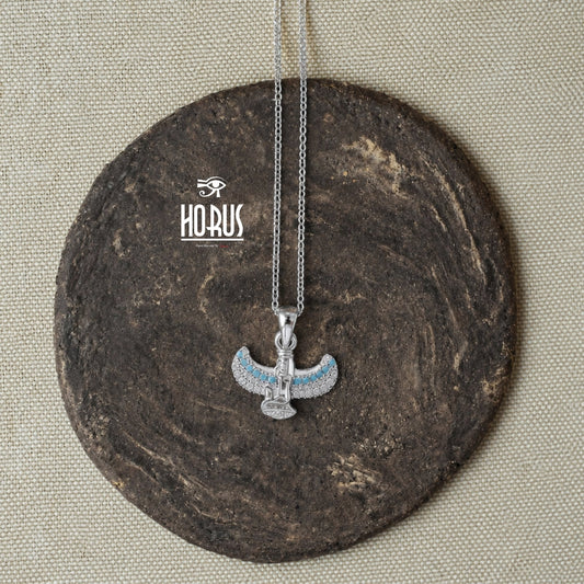 سلسلة فضة فرعونية بتعليقة إيزيس جالسه مطليه روديوم بلاتين. - Horus jewelleryNecklaceHorus jewellery