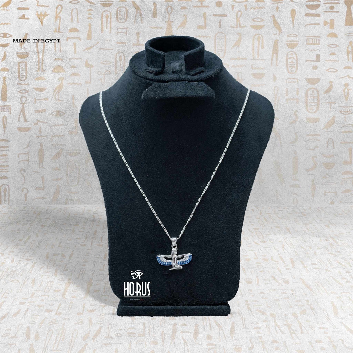 سلسلة فضة فرعونية بتعليقة إيزيس جالسه مطليه روديوم بلاتين - Horus jewellery NecklaceHorus jewellery