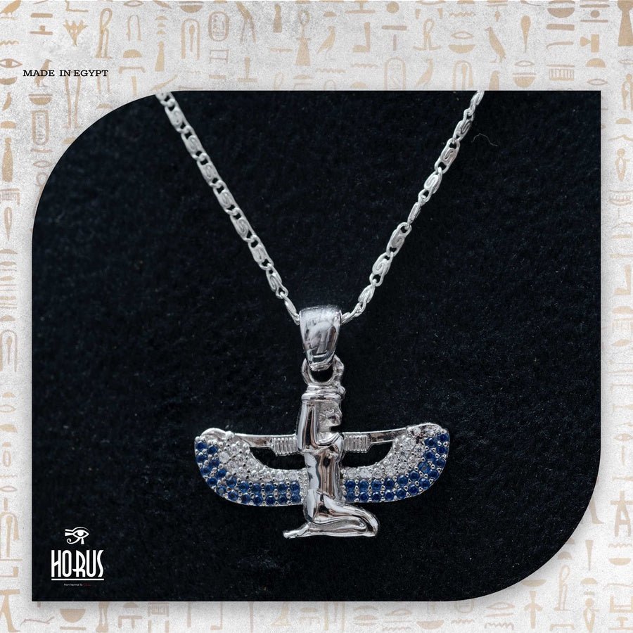 سلسلة فضة فرعونية بتعليقة إيزيس جالسه مطليه روديوم بلاتين - Horus jewellery NecklaceHorus jewellery