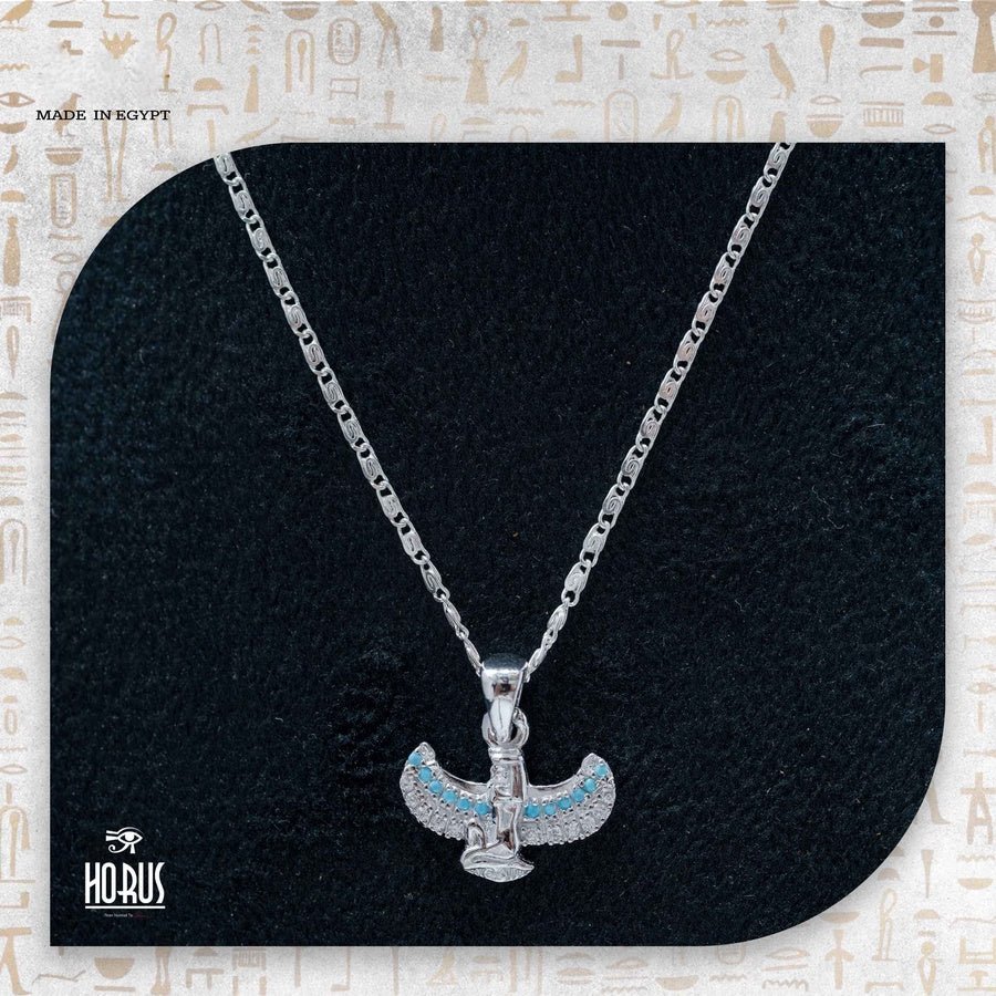 سلسلة فضة فرعونية بتعليقة إيزيس جالسه مطليه روديوم بلاتين. - Horus jewellery NecklaceHorus jewellery