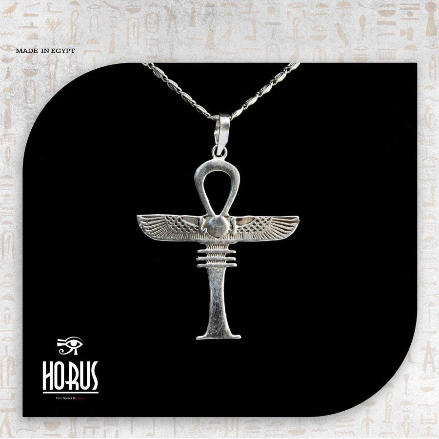 تعليقه فضة بتصميم مفتاح الحياة و جناحات ايزيس - Horus jewellery NecklaceHorus jewellery