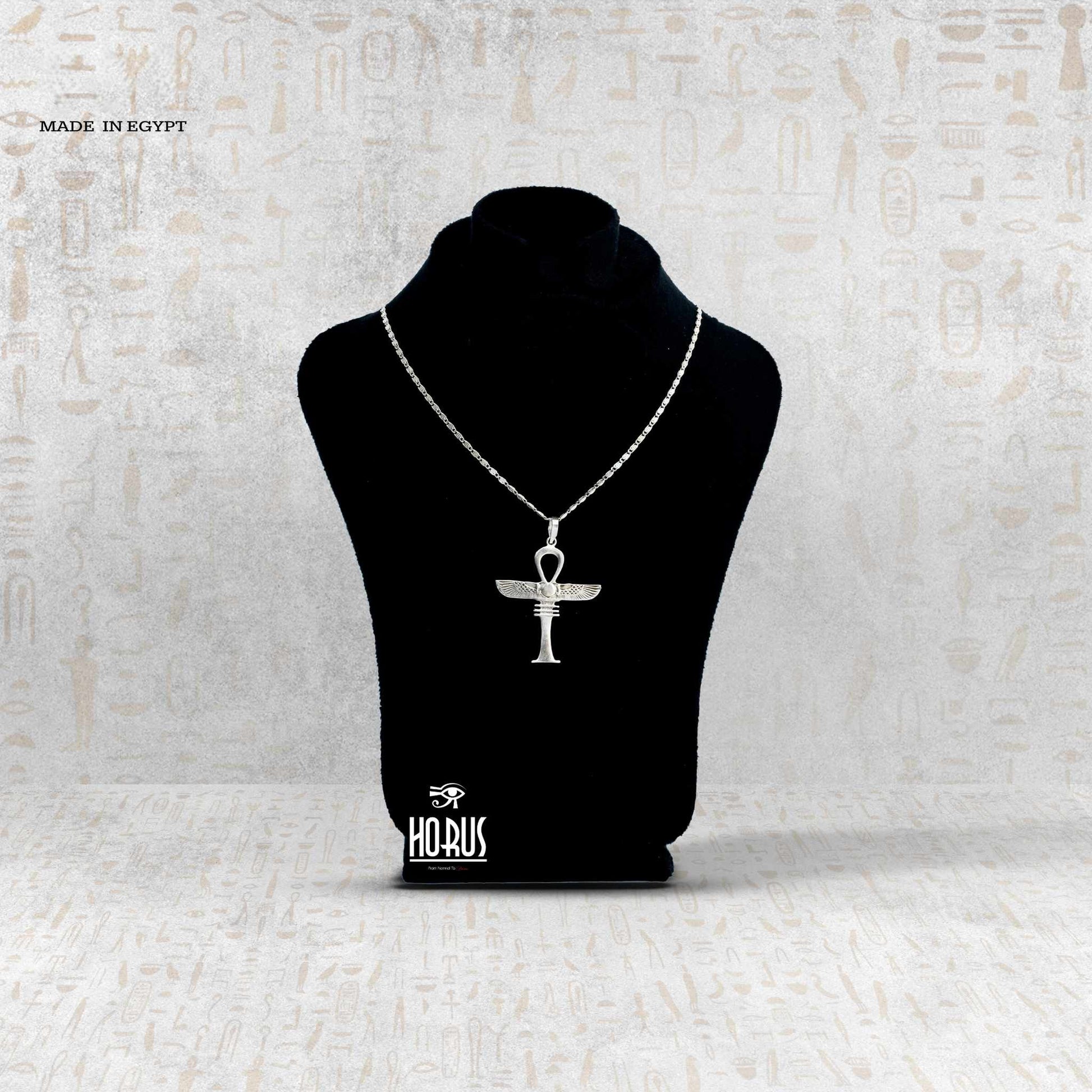 تعليقه فضة بتصميم مفتاح الحياة و جناحات ايزيس - Horus jewellery NecklaceHorus jewellery